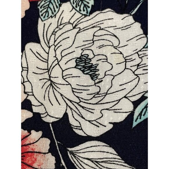 Emily Daniels Floral Blouse Tunic Petite XL Navy Pleated Button Front Colorful - Picture 8 of 14